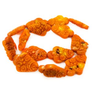 16 inches 7x20x30mm Salmon Floral Carved Fish Shaped Coral Beads Loose Strand
