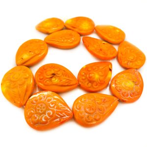 16 inches 22x30mm Floral Carved Salmon Raindrop Shaped Coral Beads Loose Strand