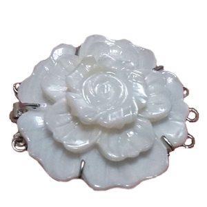 Wholesale Triple Row 40x45mm White Flower Carved Shell Necklace Clasp