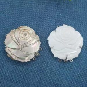 Wholesale Triple Rows 40mm White Natural Shell Flower Carved Jewelry Clasp