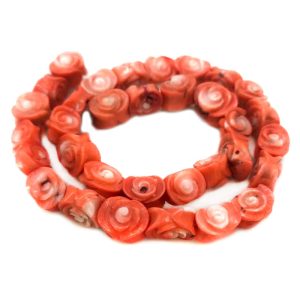 17 inches 10-15mm Salmon Double Face Floral Carved Bamboo Coral Beads Loose Strand