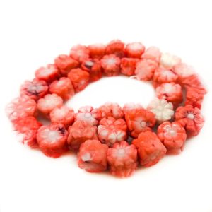 16 inches 10-13mm Double Face Flower Carved Natural Coral Beads Loose Strand