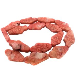 16 inches 25-30mm Pink Fish Shaped Floral Carved Natural Coral Beads Loose Strand