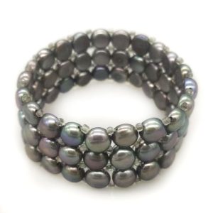 Wholesale 7 inches 5-6mm Dark Gray Natural Button Pearl Bracelet