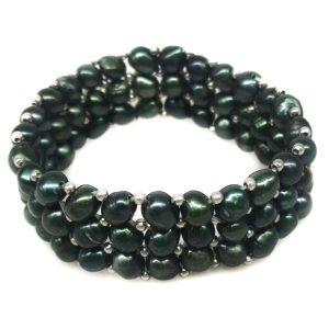 Wholesale 7 inches 5-6mm Dark Green Natural Button Pearl Bracelet