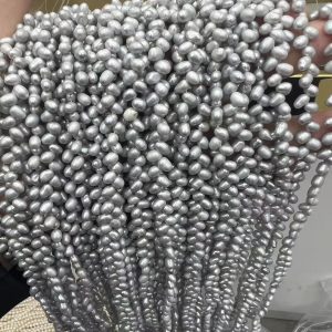 16 inches 5-6mm Silver Gray Raindrop Natural Wheat Pearls Loose Strand
