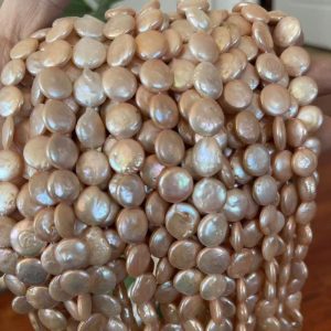 16 inches 12-13mm Natural Pink Coin Pearls Loose Strand