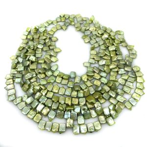 Wholesale 16 inches 9-14mm Green Side Drilled Square Pearls Loose Strand