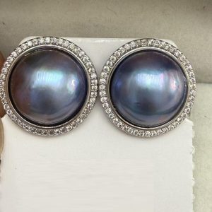 Wholesale 15-16mm Gold Filled Natural Blue Mabe Pearl Stud Earring