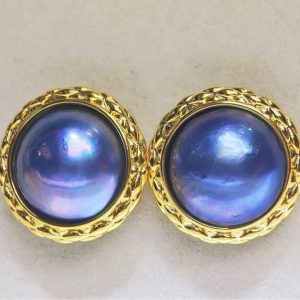Wholesale 15-16mm Gold Filled Natural Blue Mabe Pearl Stud Earring