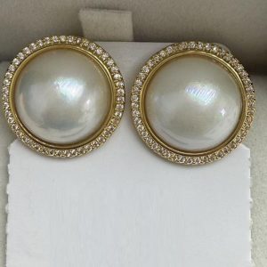 Wholesale 15-16mm Gold Filled Natural White Mabe Pearl Stud Earring