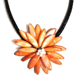 18 inches Orange Natural Mother of Pearl Shell Leather Necklace