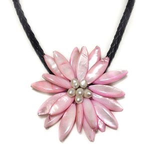 18 inches Pink Natural Mother of Pearl Shell Leather Necklace