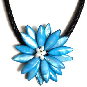 18 inches Blue Natural Mother of Pearl Shell Leather Necklace