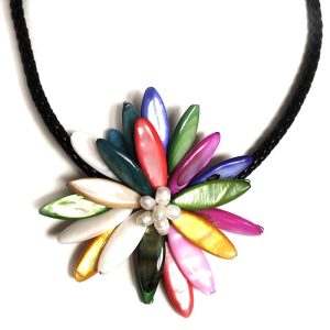 18 inches Multicolor Natural Mother of Pearl Shell Leather Necklace
