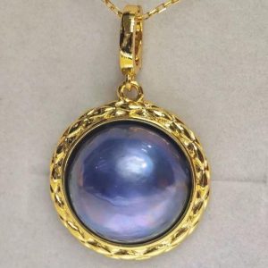 Wholesale 15-16mm Natural Blue Mabe Pearl Gold Filled Charm Pendant