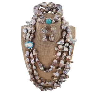 19-32 inches Natural Metalic Lavender Baroque Pearl Jewelry Set