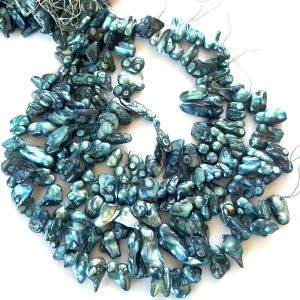 16 inches 8-13 mm Peacock Blue Drilled Natural Blister Pearls Loose Strand