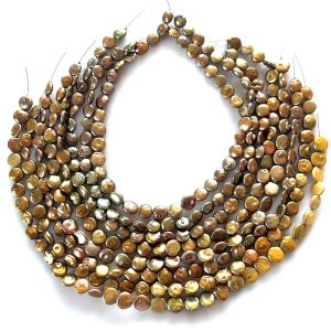 Wholesale 16 inches 9-11mm Coffee Natural Coin Pearls Loose Strand